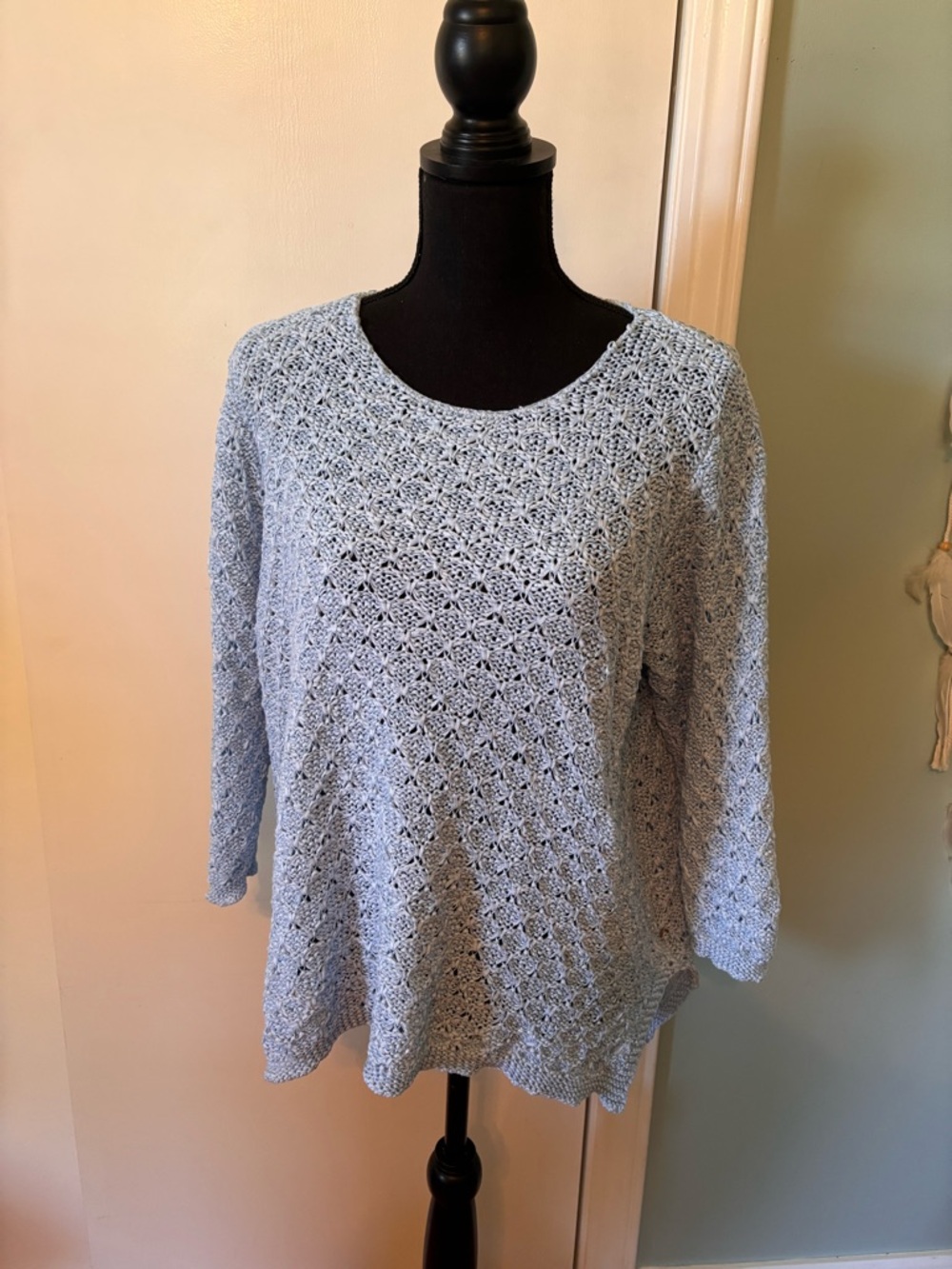 Dana Buchman Light Blue Crochet Knit Sweater XL
